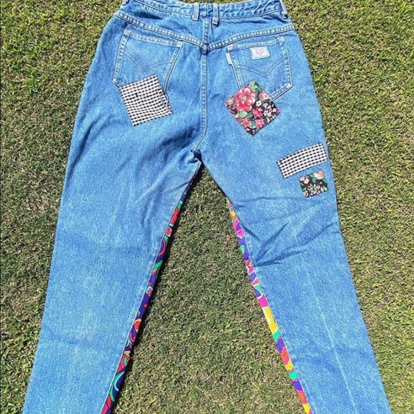 GORGEOUS VINTAGE PATCH WORK CUSTOM JEANS - Picture 2 of 2